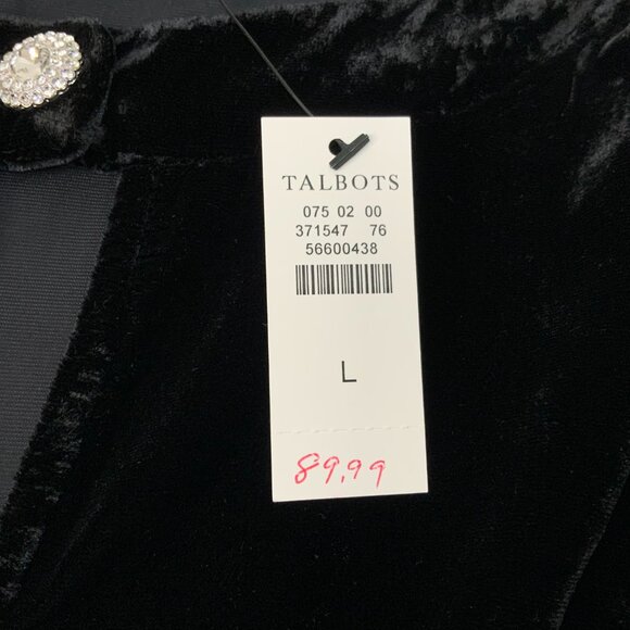 New Talbots Black Velvet Long-Sleeve Top Rhinestone Embellished  Sz L - Picture 15 of 16